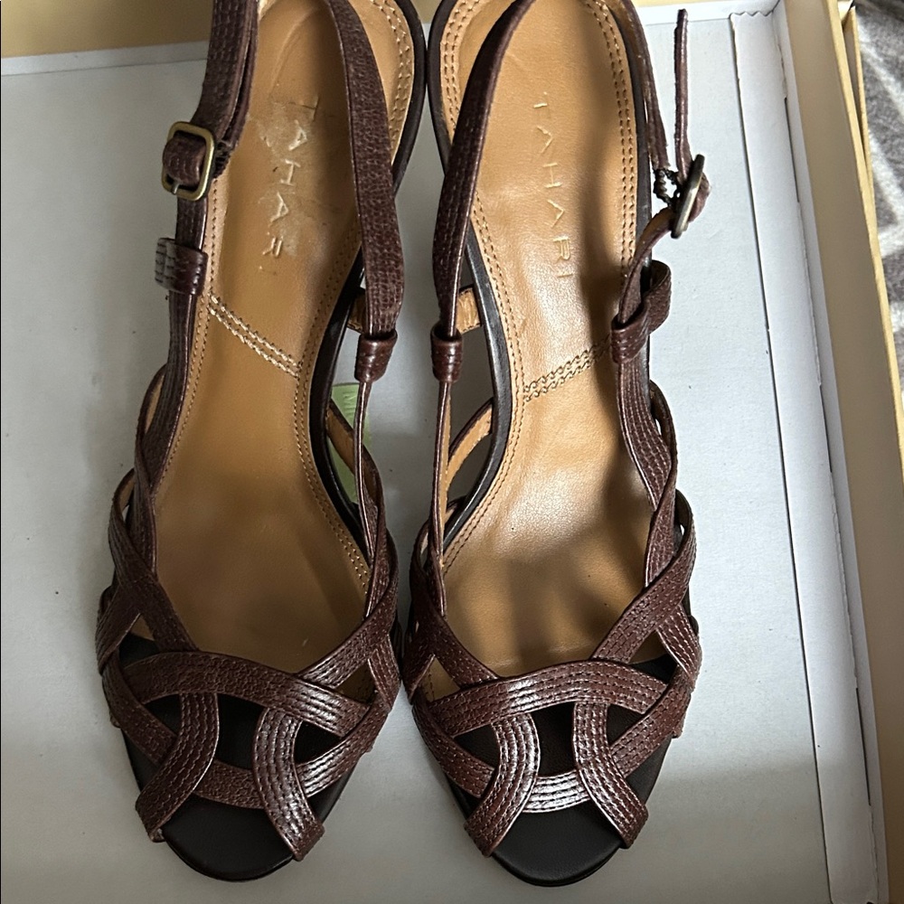 Tahari Dark Brown Strappy Heels